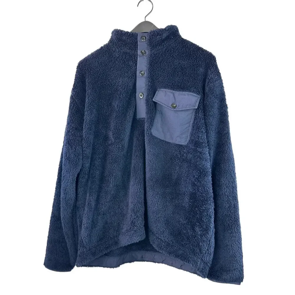 NWT Orvis 1/4 Button Fuzzy Fleece Pullover Navy Plush Sherpa Men's Sz XL H14598 - Picture 2 of 12